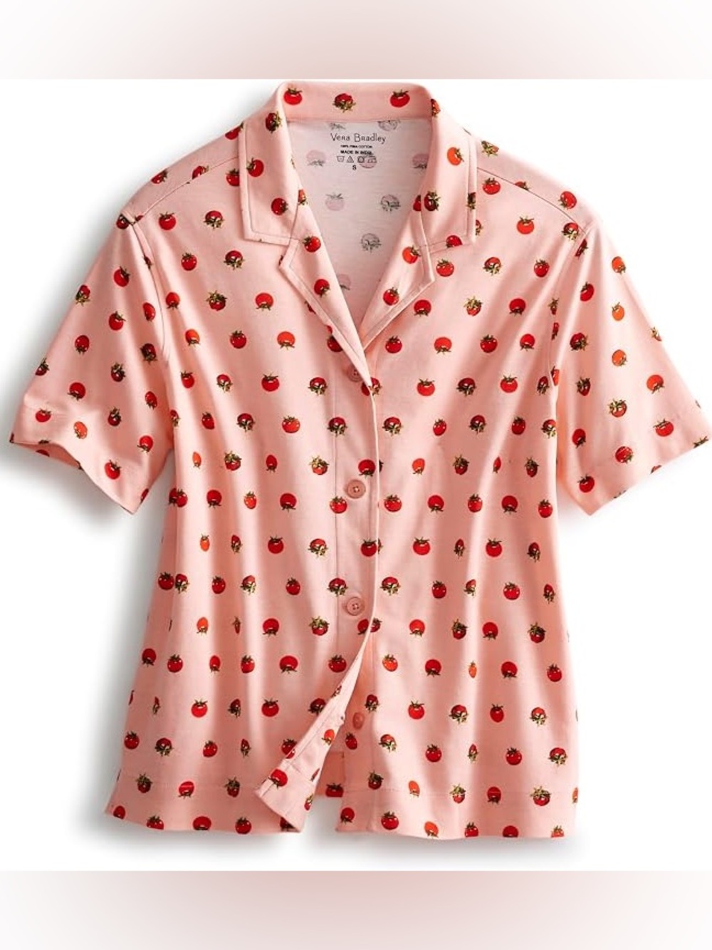 Vera Bradley Peach Pink Strawberry-Print Pajama Set with Drawstring Pants - Picture 2 of 8